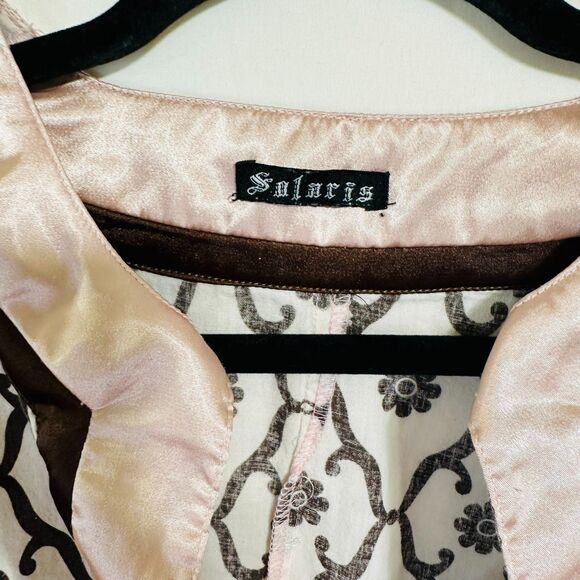 Solaris Women's Tan/Pink BOHO Sleeveless Blouse with Back Tie Size M - Picture 2 of 4